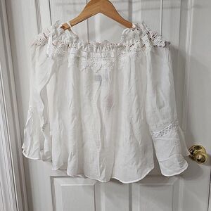 B-Wear White Off-the-Shoulder Lace Crochet Trim Long Sleeve Blouse Size XS